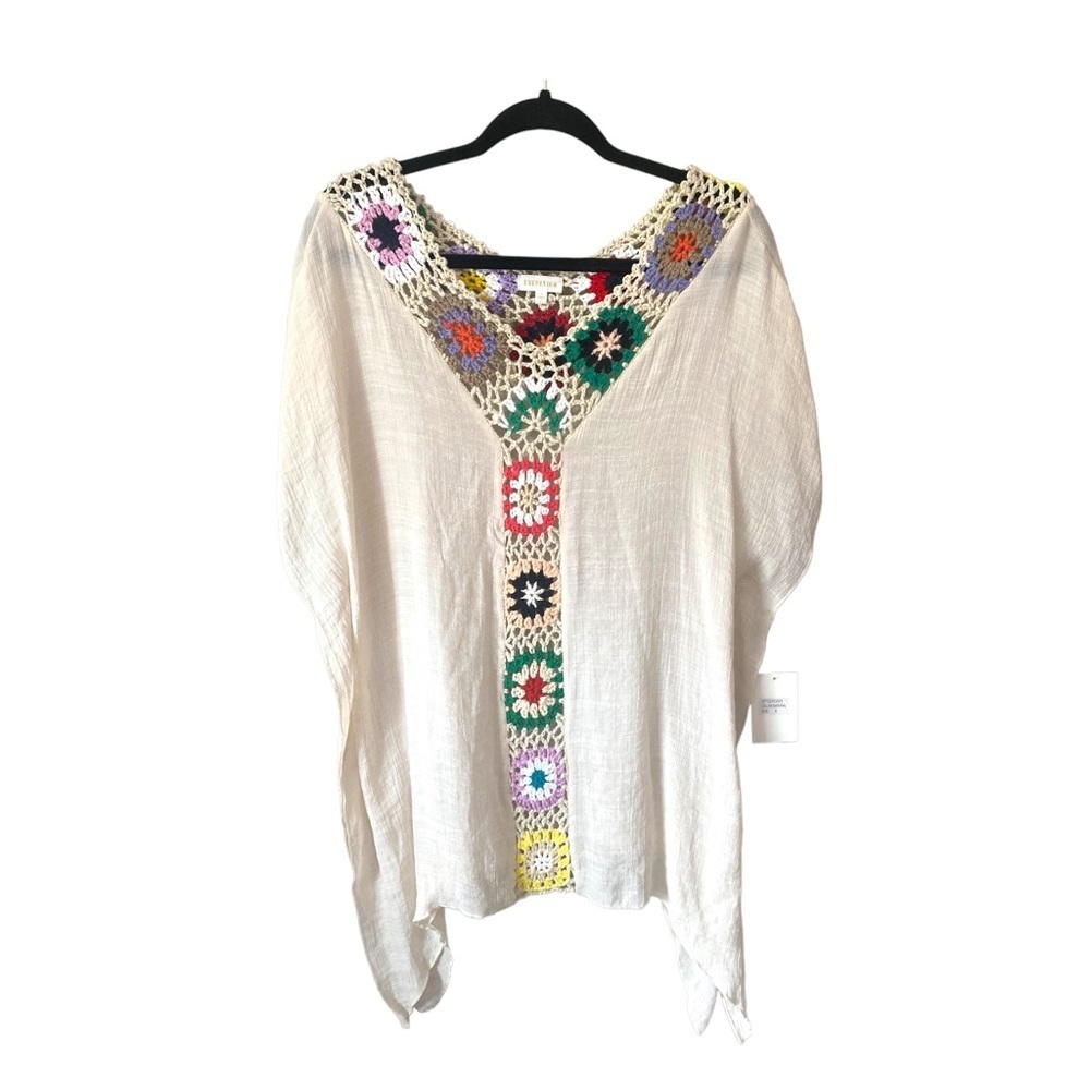Everleigh Crochet V-Neck Boho Beach Handkerchief Top Tunic Size Small New